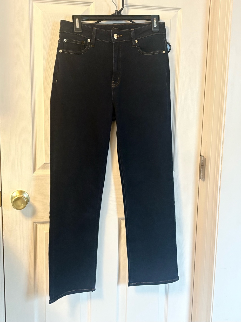 Quince dark wash Straight Leg Jeans Size 29 High Rise Denim Gold Stitching